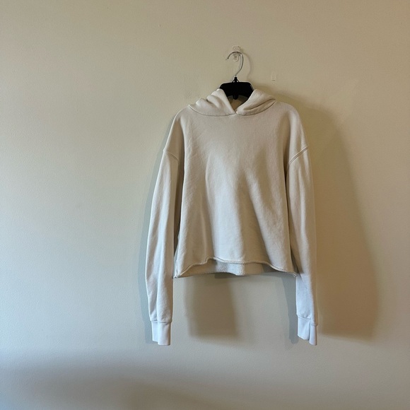 perfectwhitetee Tops - perfectwhitetee Kokomo Beach Raw Hem Cut Off Crop Hoodie Ivory Cotton S